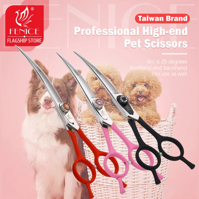 

Fenice 6.5/7.0 inch Professional Pet Grooming Scissors Curved Shear Japan 440C Colorful Scissor for Groomer