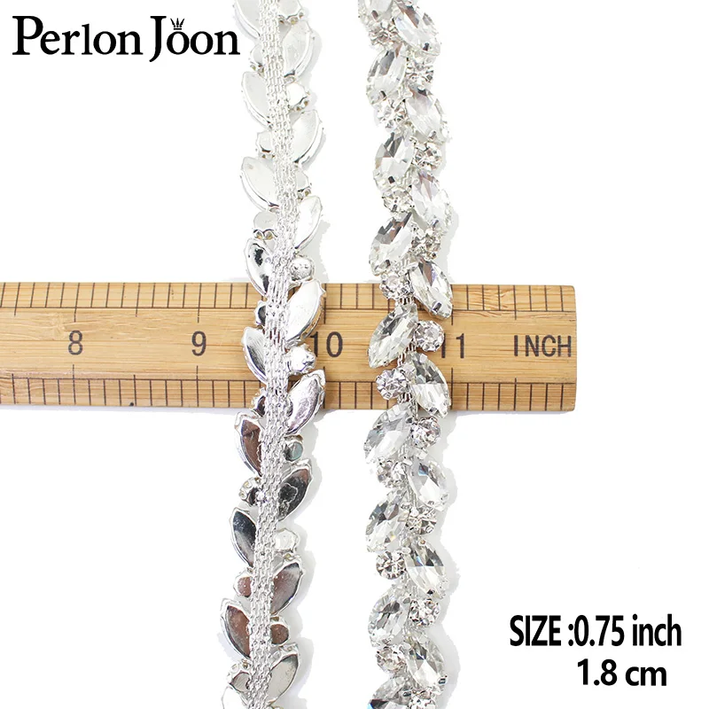 1 yard leaves AB color glass crystal chain rhinestone trim plat silver crystal chain decoration wedding dress accessories ML108