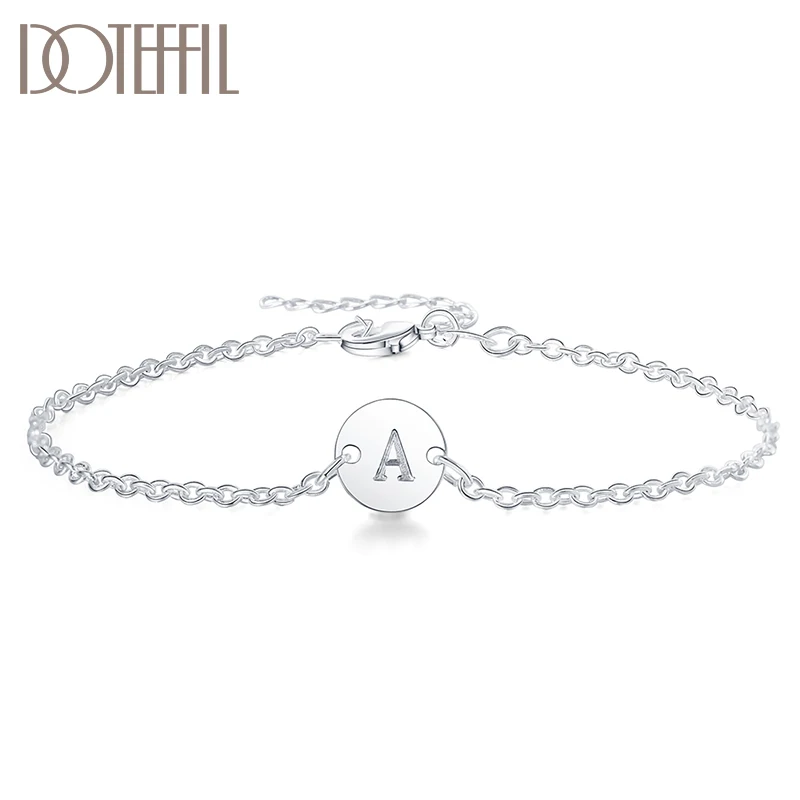 DOTEFFIL 925 Sterling Silver English Alphabet Tag Chain Bransoletka dla kobiet Biżuteria ślubna zaręczynowa Party Fashion