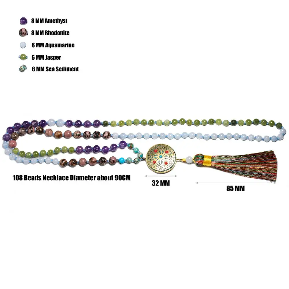 108 Beads Mala Nacklace Charm Tassel Natural Stone Chakra Japa Meditation Spiritual Practices Yoga Jewerly