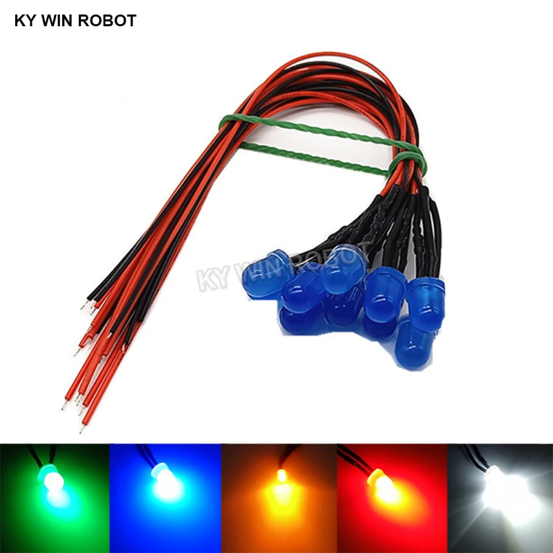 5-10PCS 3mm 5mm 8mm 10mm LED 5V 20cm Prewired White Red Green Blue Yellow Orange Diode Lamp Decoration Light Emitting Diodes