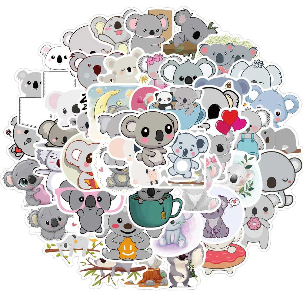 10/50pcs Cartoon Animal Koala Series Sticker Waterproof Adhesive Child Toy Sticker DIY Skateboard Luggage Cute Koala Stickers