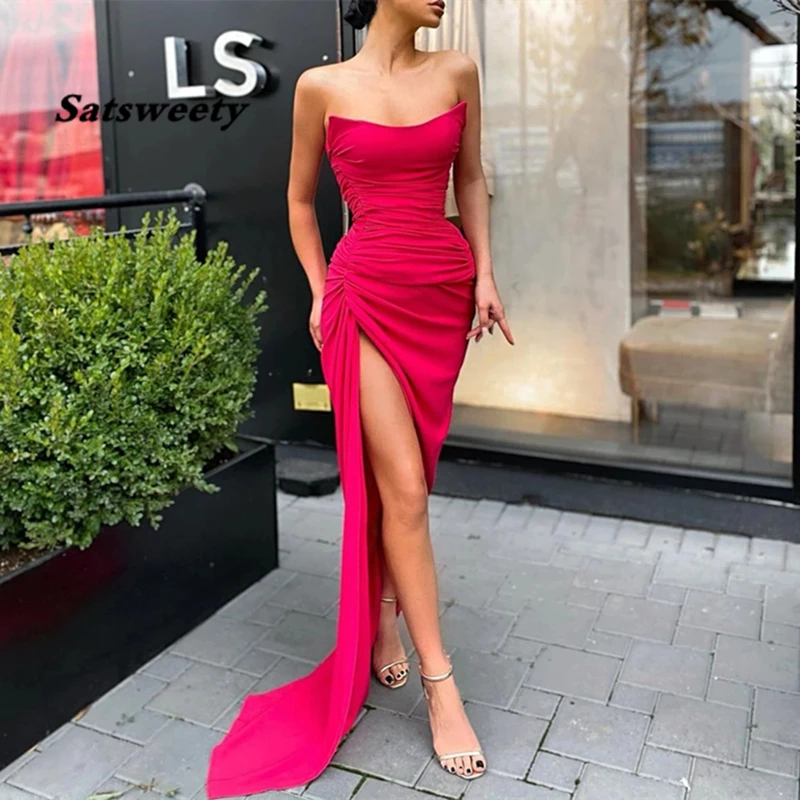 

Vestido De Fiesta De Boda Mermaid Evening Dresses Long Sexy Side Split Prom Dresses Sweetheart Robe De Soiree