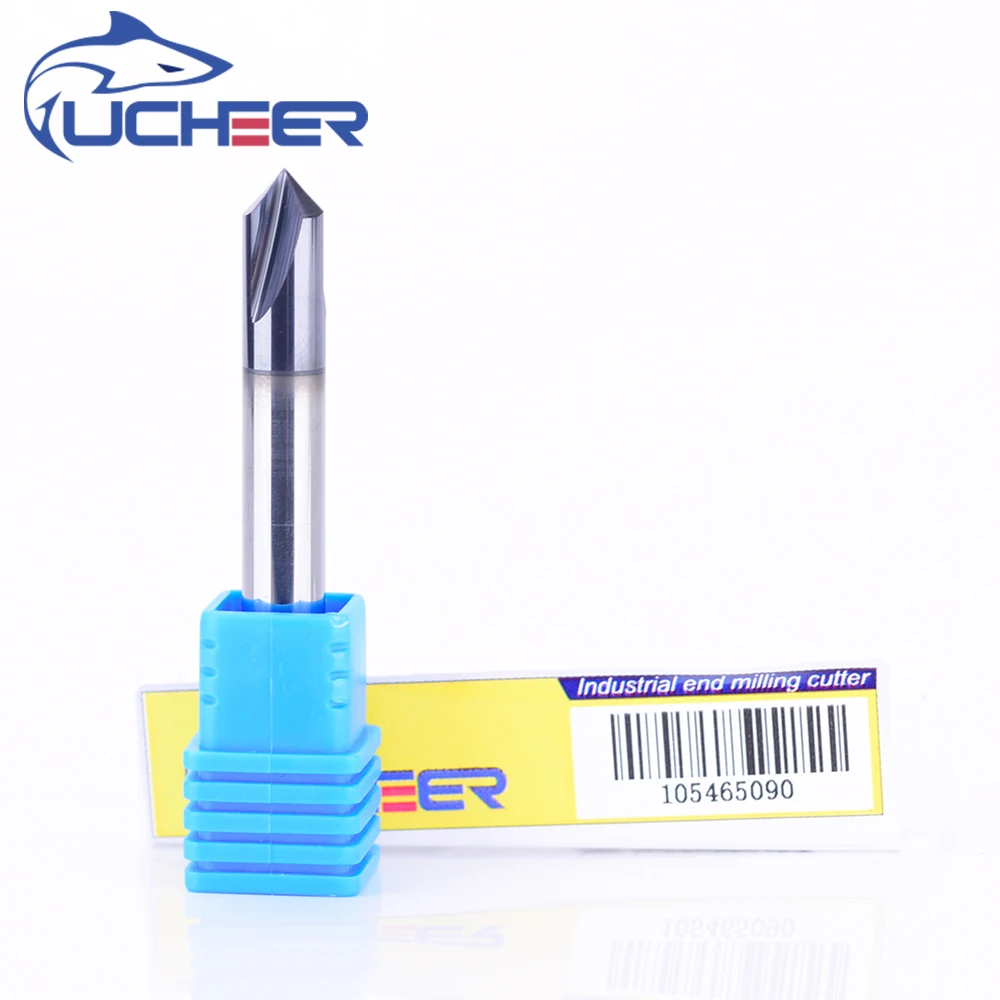 UCHEER 1pc 2 flauti HRC45 ° Carburo di Tungsteno Smussatura Fresa CNC Fresa Sbavare Strumento per la Lavorazione Dei Metalli