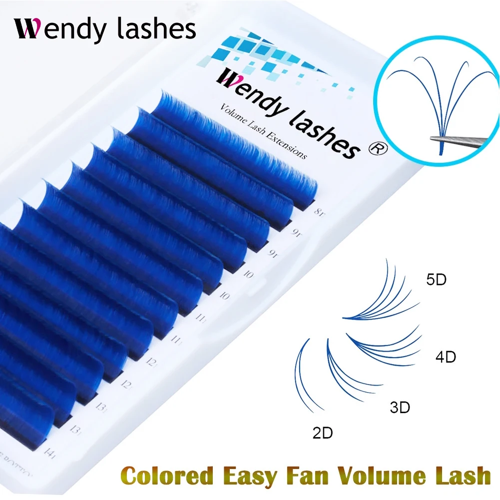 Blue eyelahses Easy Fanning Eyelash Extensions 0.07mm D Curl High Quality Synthetic Hair 8-14mm Mix Eye Lash Extension Supplies