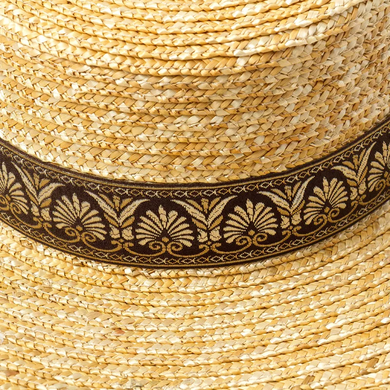 Ethnic Style Ribbon Wide Brim Sun Hat Women Straw Flat Beach Hat Ladies Summer Canotier Vacation Church Kuntucky Derby Hat