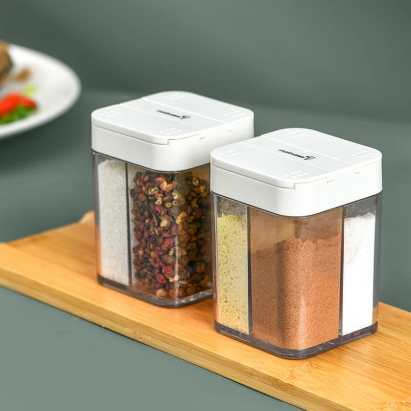 Japanese Spice Jar Seasoning Box, 4-cell Storage Bottle, Transparent PP, Salt, Pepper, Cumin Powder Box, Kitchen