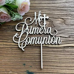 Mi Primera Comunión Wooden Cake Topper Acrylic Mirror Gold Spanish First Communion Party Cake Decoration Topper