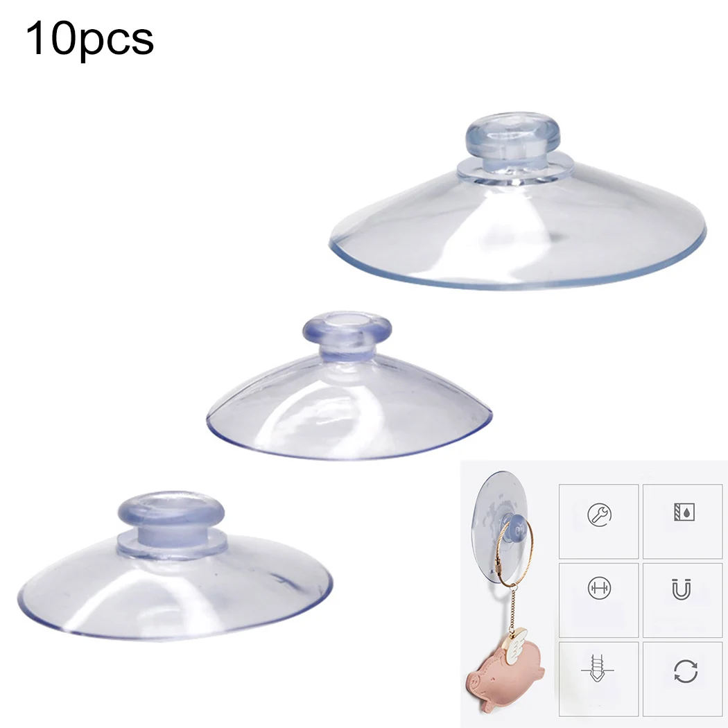 10PCS PVC Suction Hooks Cups - Any Type - Wide Range - Clear Plastic/Rubber Casement Suckers Wall Stick Home Storage Tool