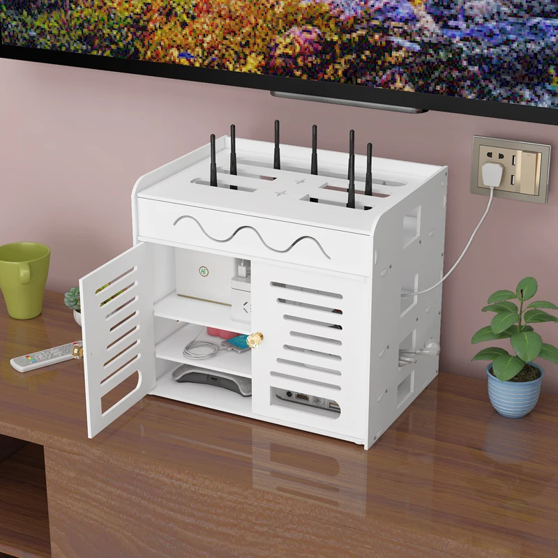 Boîte de rangement pour routeur WiFi sans fil à 2 fonctions, étagère de panneau, surface murale, prise de bureau