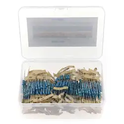 500 peças 100 valor 1w 1% resistor de filme de metal conjunto de variedade 10 tamanhos de 10 ohm + caixa