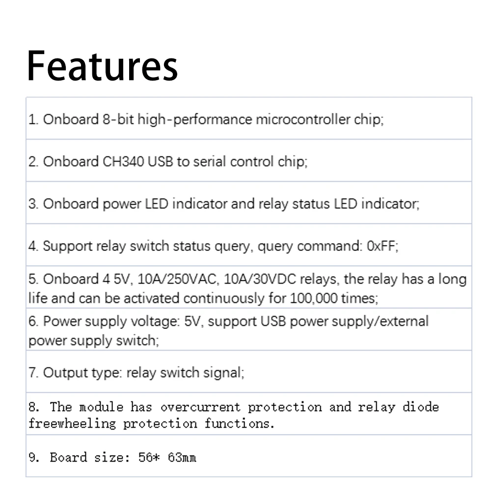 وحدة تتابع USB تيار مستمر 5 فولت 4 قنوات CH340 مفتاح تحكم ذكي USB مفتاح مرحل 10A 250VAC 30VDC حماية التيار الزائد