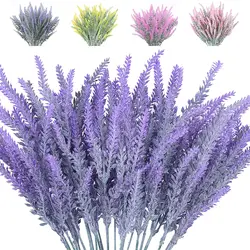 10 Bundles Fake Flowers Artificial Lavender Faux Purple Flowers for Home Wedding Garden Patio Window Table Indoor Outdoor Decor