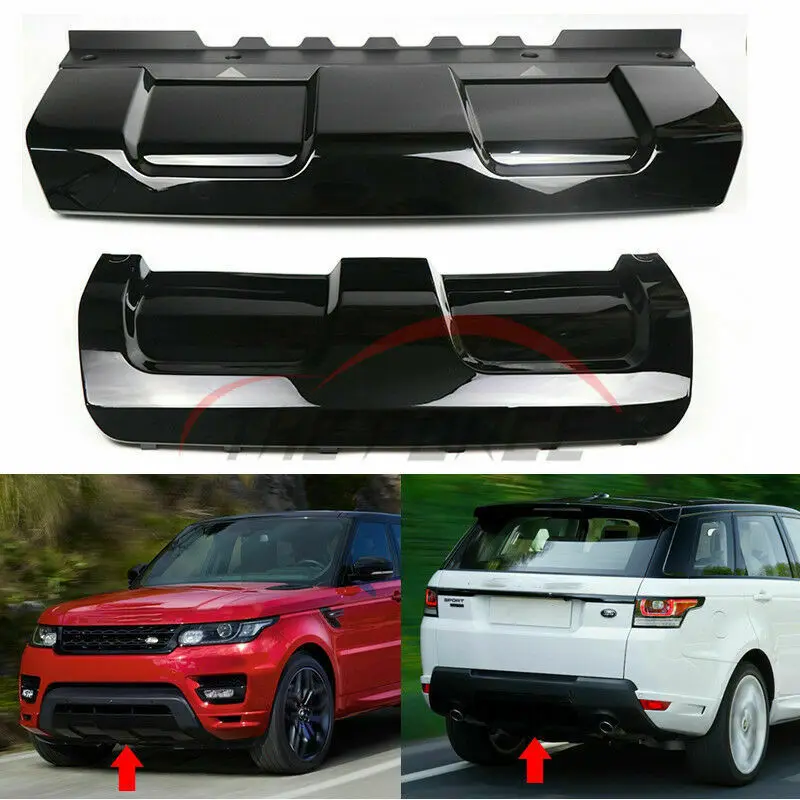 

For Range Rover Sport 2014 2015 2016 2017 Black Front Bumper Spoiler+Rear Diffuser Lip Trailer Skid Plate Guard Tow Hook Cover