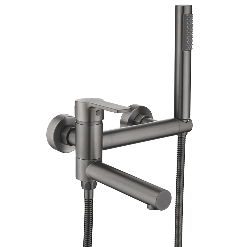 Imagem -06 - Torneira de Banheira de Parede Ouro Escovado Latão Torneira Misturadora de Água Quente e Fria Chuveiro Portátil Cromo Preto Banheiro