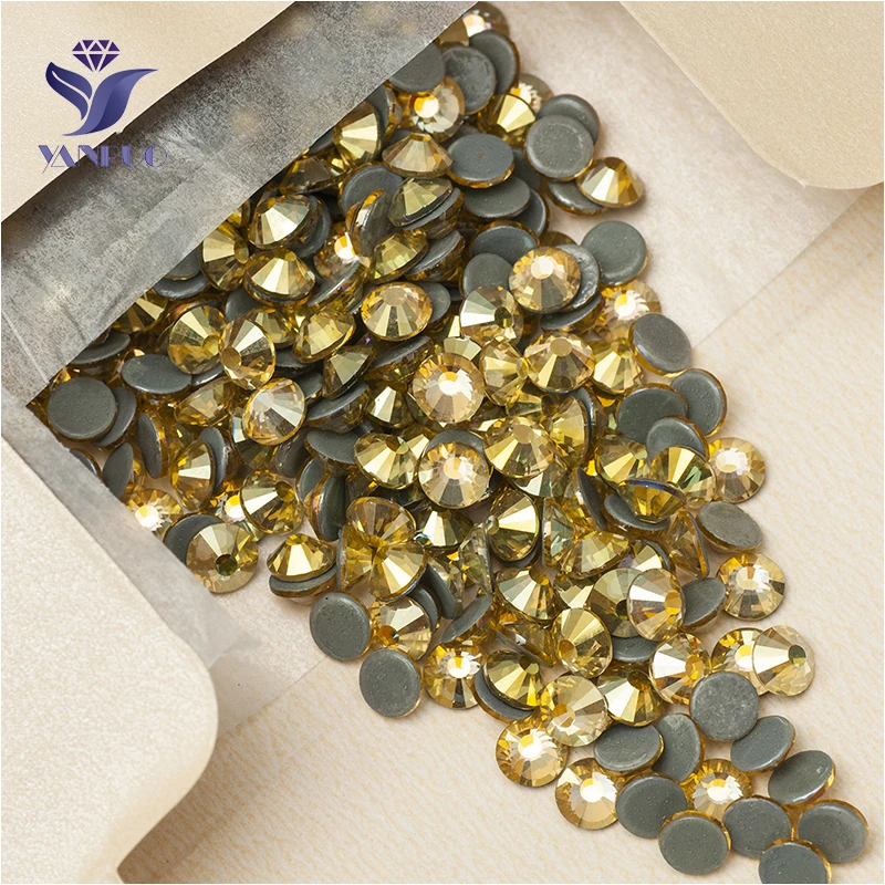 YANRUO 2058HF All Sizes Jonquil AB Flatback Top Quality Iron On Strass Hotfix Loose Crystal Rhinestones For Clothing