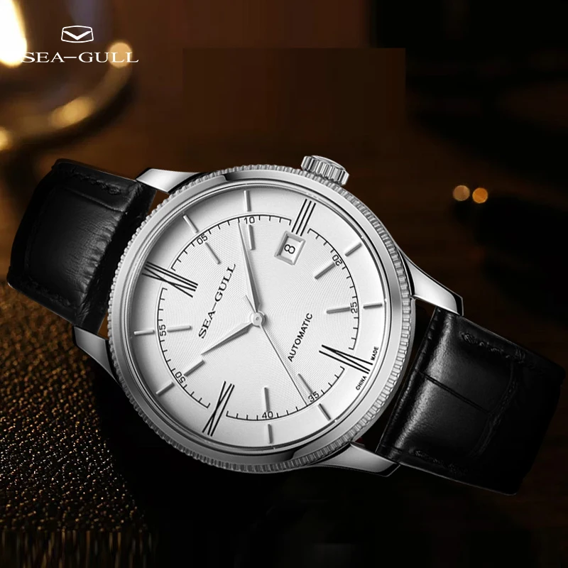 

Seagull watch men's automatic mechanical watch ultra-thin business watch rose gold calendar watch large dial designer series6077