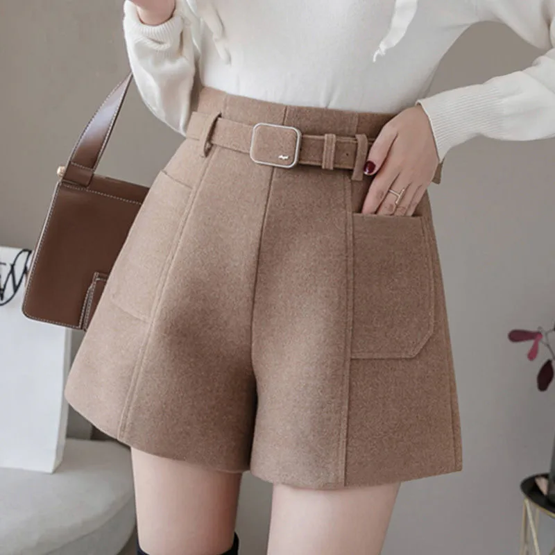 Winter Shorts Women Wool Boots Shorts Basic Bud Zipper Up Loose Mini Short Pants With Pockets Ladies Relax Clothes