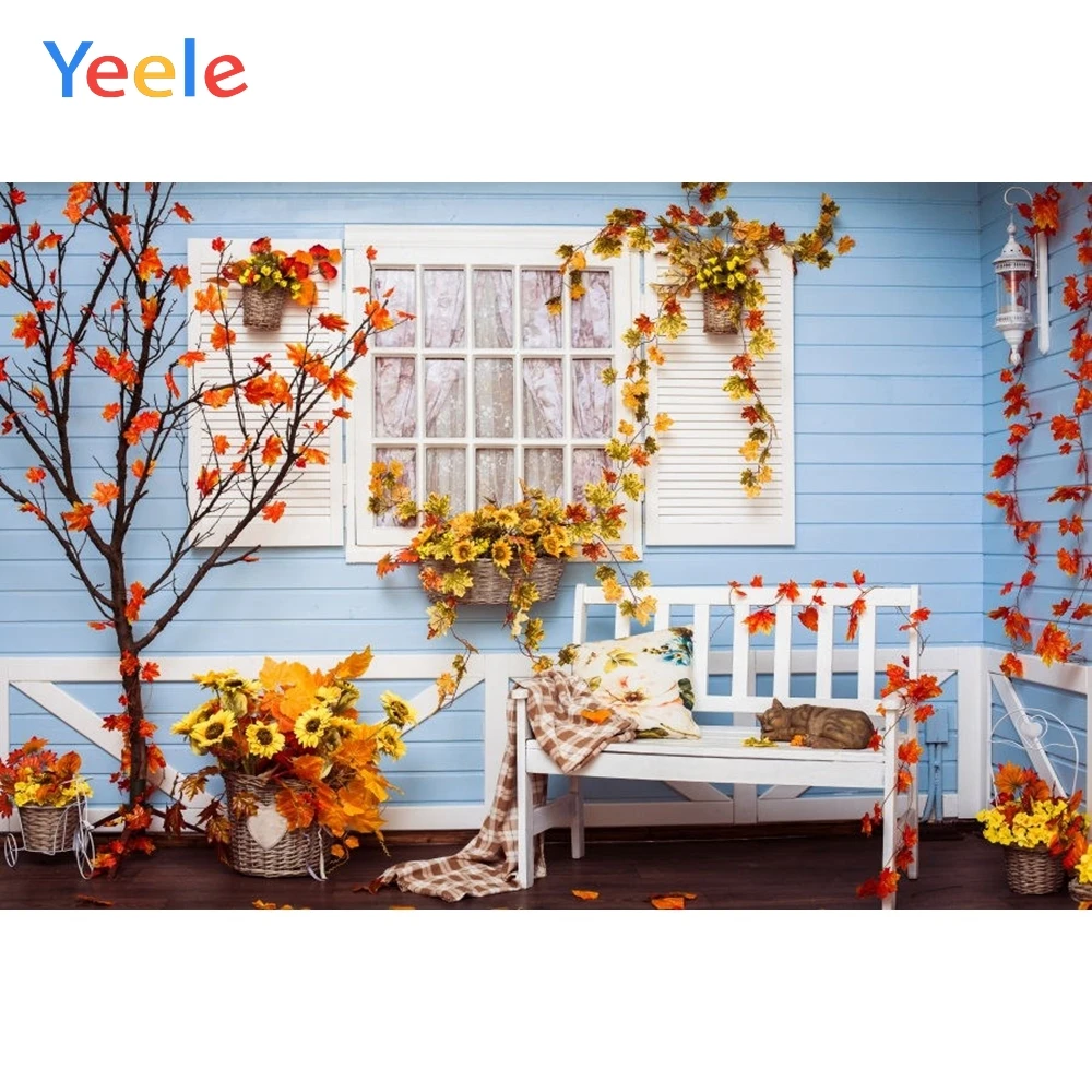 

House Window Yard Autumn Chair Scene Portrait Backdrop Photography Backdrops Vinyl Background For Photo Studio Photophone Shoot