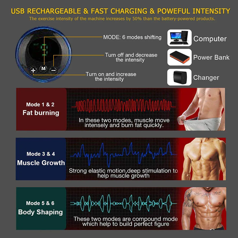 Abdominal Muscle Stimulator with LCD Display for Men/Women EMS Abs Trainer Home Gym Workout Exercise Vibration Fitness Massager