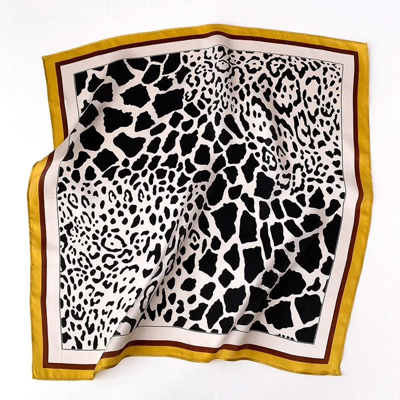 OMEA 100% Silk Scarf Women Leopard Handkerchief Small Square Hijab Head Scarf Luxury Scarf Bandana Fashion Hair Scarf Red 53cm