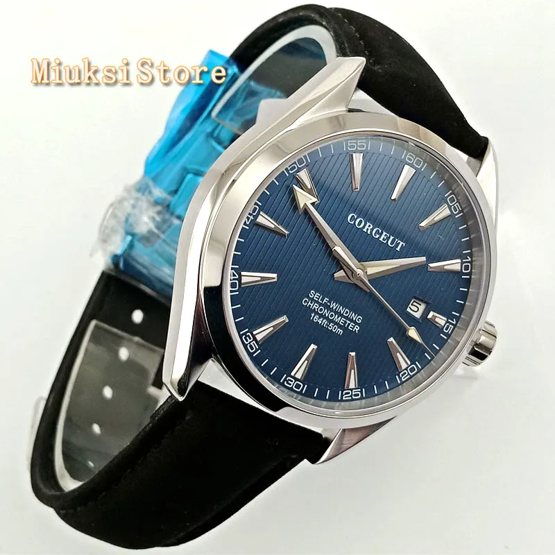 Corgeut 41mm sapphire crystal luminous leather strap Seagull automatic movement mens top fashion mechanical watche