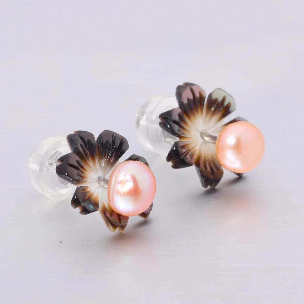 CiNily Created Shell Pearl 100% Solid 925 Sterling Silver Flower Shaped Studs for Women Jewelry Stud Earrings 10mm SE022