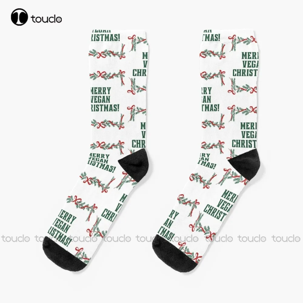 

Merry Vegan Christmas Go Vegan Socks Men'S Novelty Socks Personalized Custom Unisex Adult Teen Youth Socks 360° Digital Print