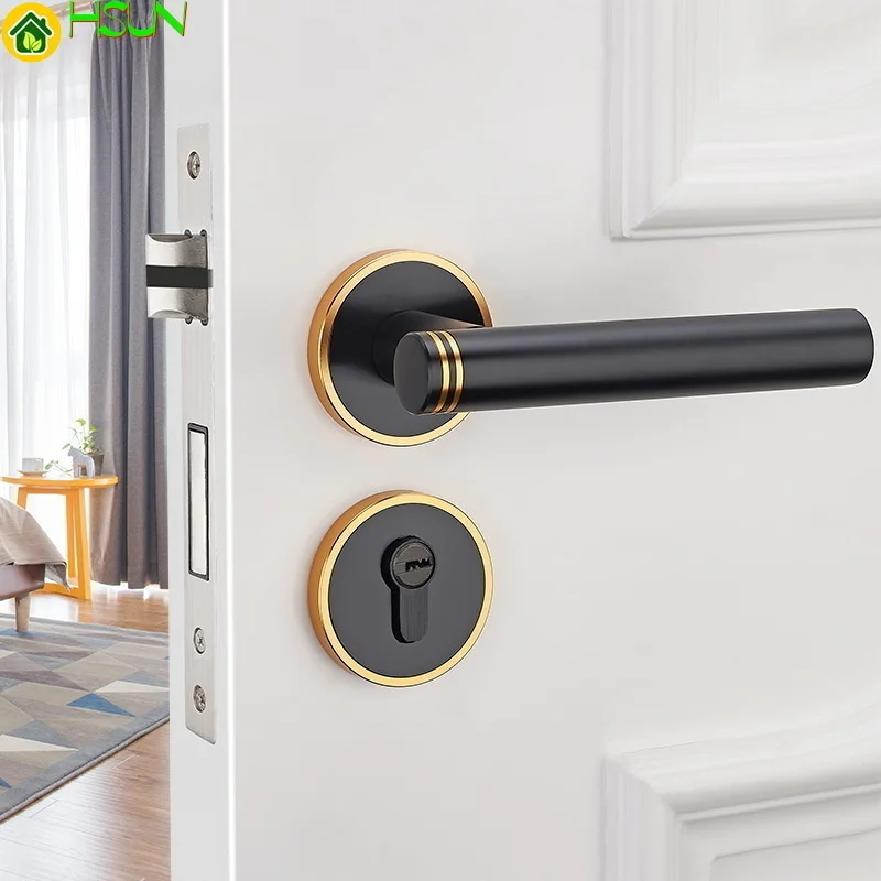 

Bedroom Mute Lock New Chinese Style Wooden Doors Lock Northern Europe Continuous System Concise Doorknob Hand Door Lock Have