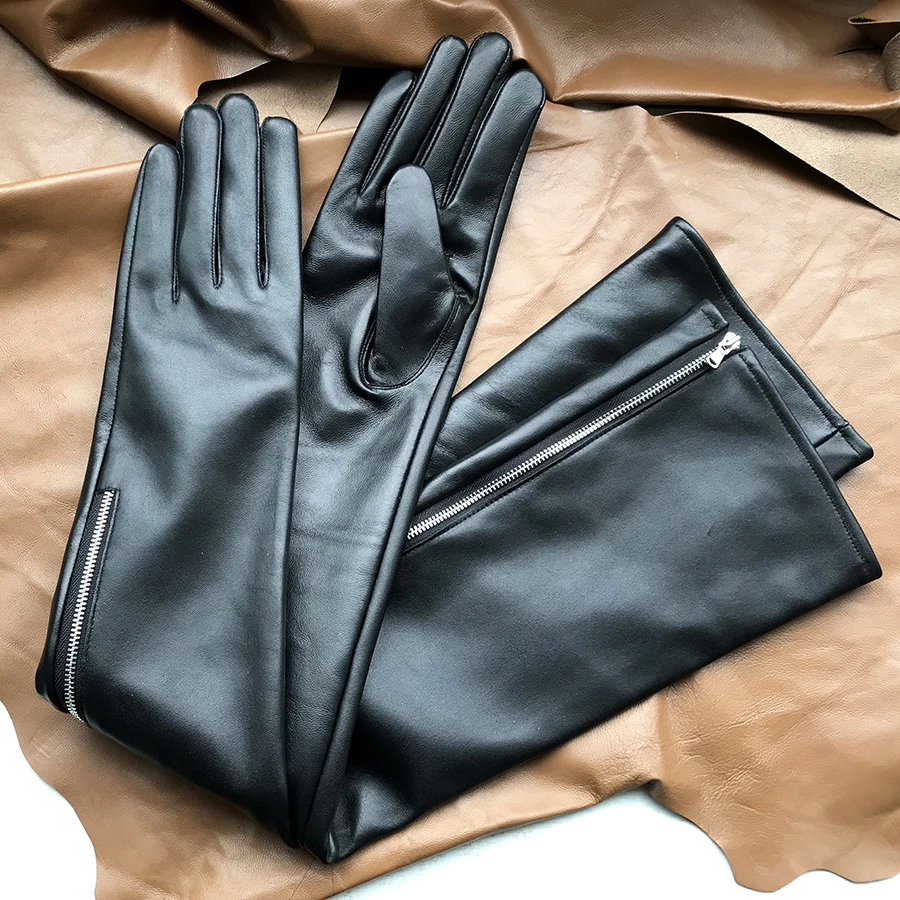 Men real sheep leather glove side open zipper long gloves Pure sheepskin gloves Driving gloves for men Customized size length