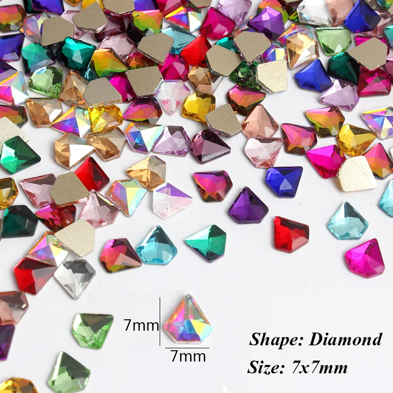 The New Flatback Diamond Shape 7mm Nail Rhinestones Crystal Stones For Nail Art Decoration Accessories 30Pcs/100Pcs