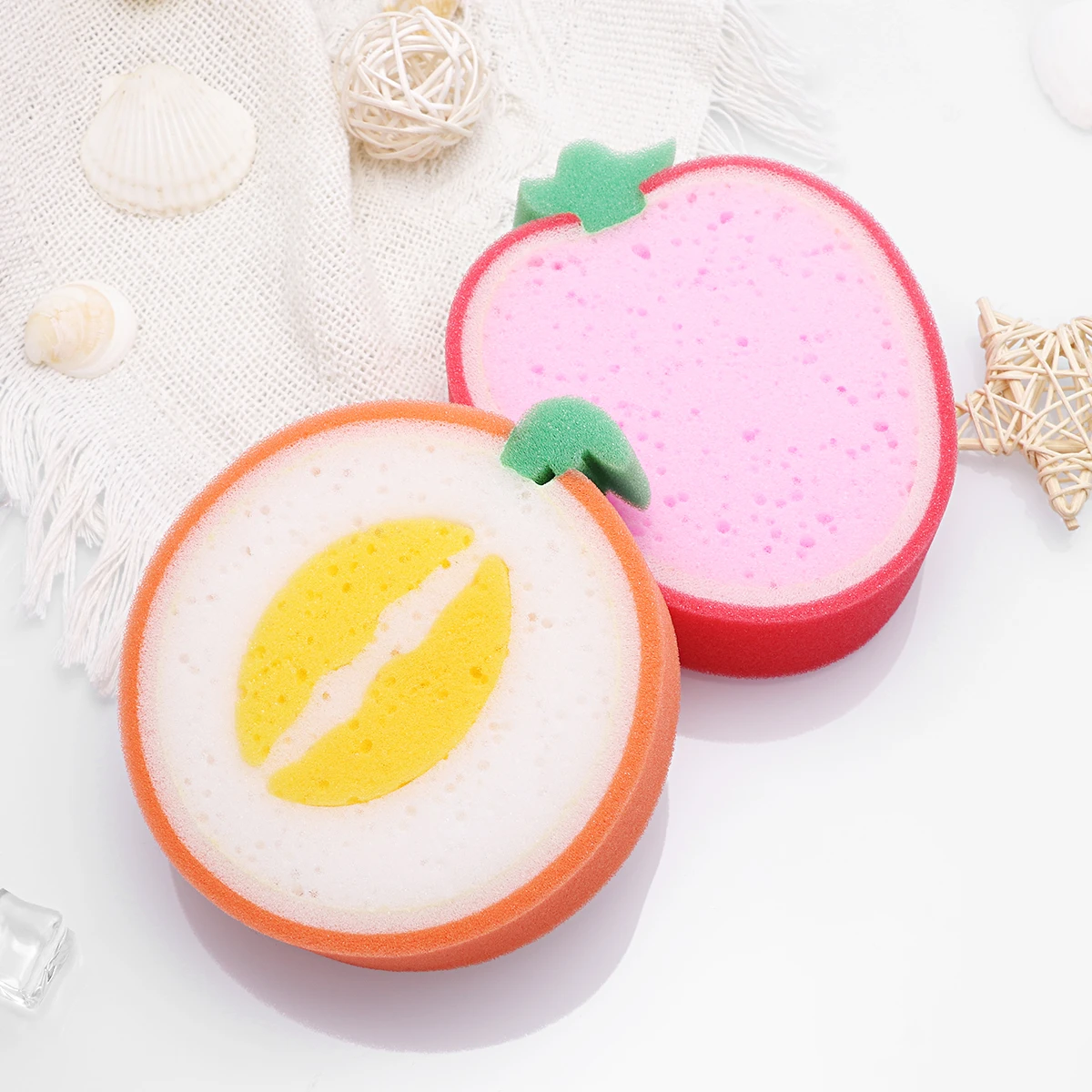 4pcs Cute Fruit Shaped Bath Sponge For Body Cleaning Lovely Baby Body Sponges Scrubbers Shower Sponge For Children Kids