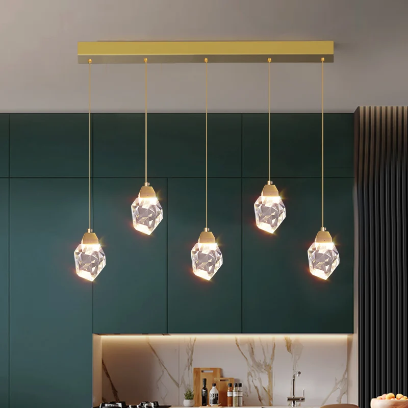 

Modern Luxury Golden Three-Head Crystal Hanging Lamp Nordic Home Interior Lighting Counter Kitchen Dining Room LED Chandelier