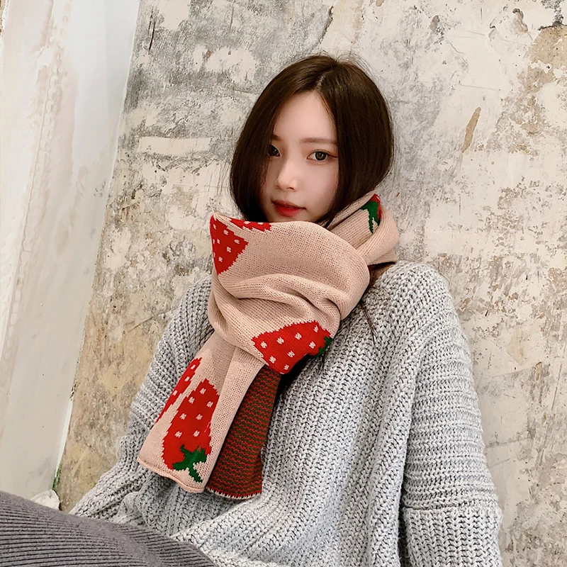 Scarve Wrap Women Winter Scarf Imitation Cashmere Strawberry Print Shawl Bandana Stoles Foulard Pareo Cachecol Feminino Inverno