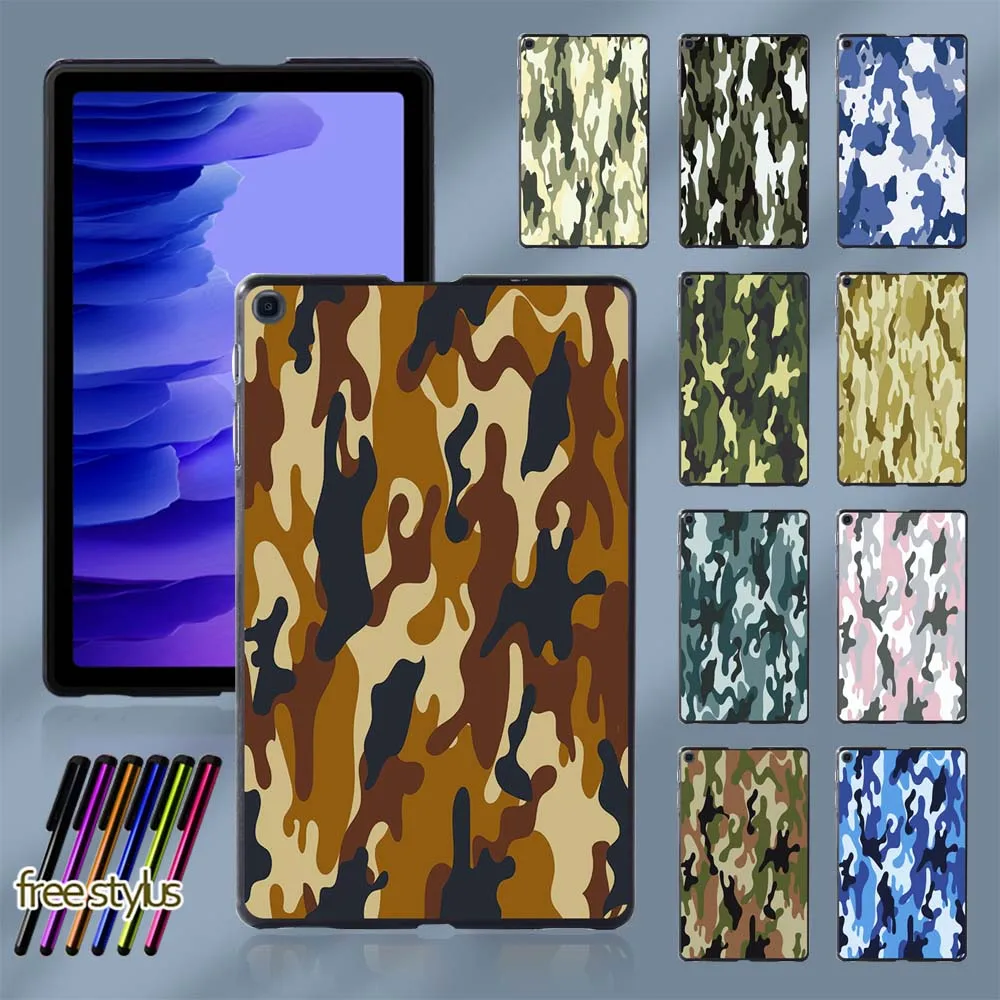 High Quality Case for Samsung Galaxy Tab A7 10.4 Inch T500/T505 Camouflage Pattern Slim Tablet Back Shell + Stylus