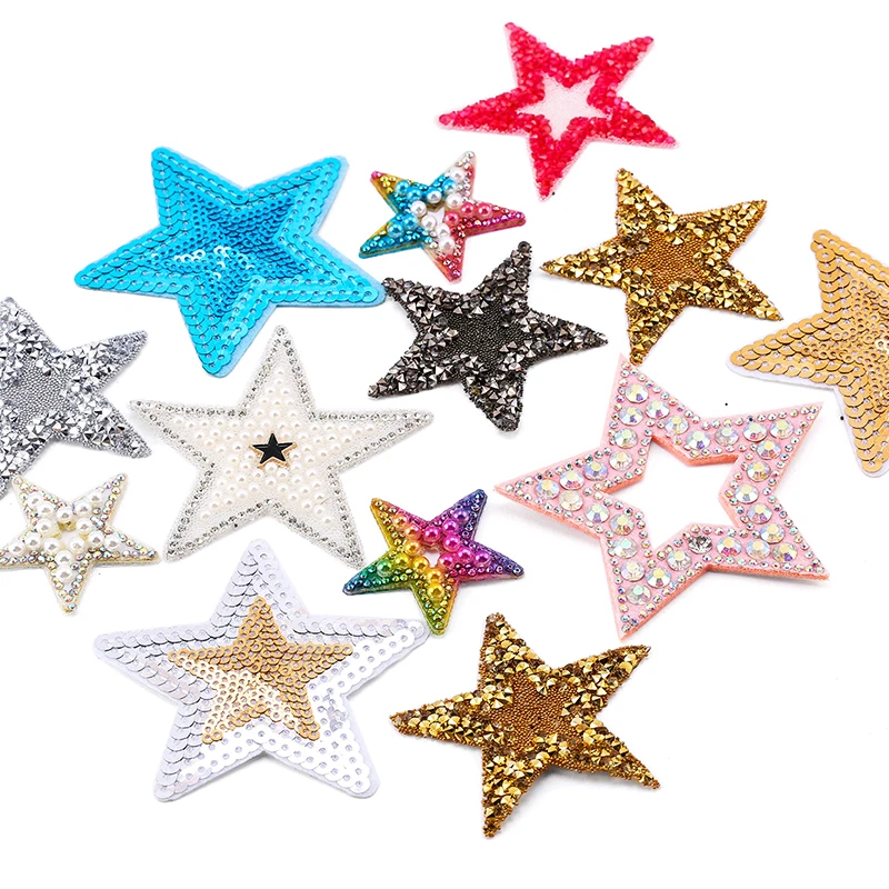 Multi-style Patch Sparkling Rhinestone Star Tassel Pattern Hotfix Cloth Patches Sequins For Clothing Appliques Iron-on Sticker