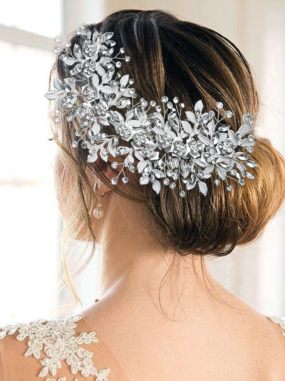 

HP349 Bride Hairband with Rhinestone and Alloy Leaf Wedding Bachelorette Party Girl Hair Accessories Woman Luxurious Headwear