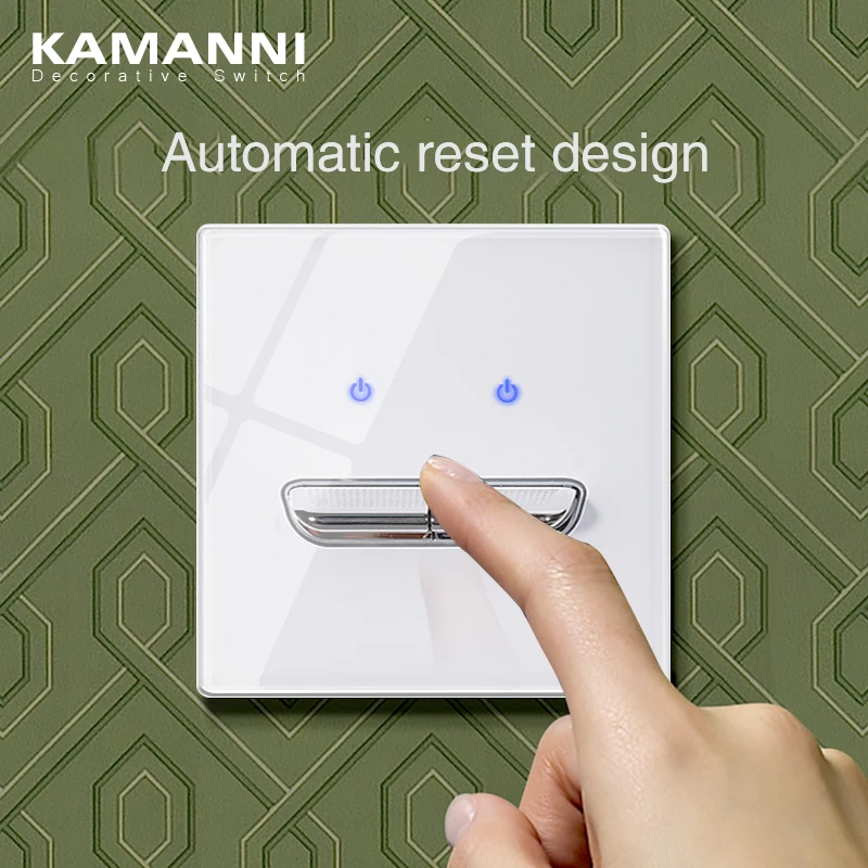 KAMANNI Luxury Light Switch General Standard Crystal Tempered Glass 2Gang 2 Way Switch White Push Botton Wall Switches 220V New