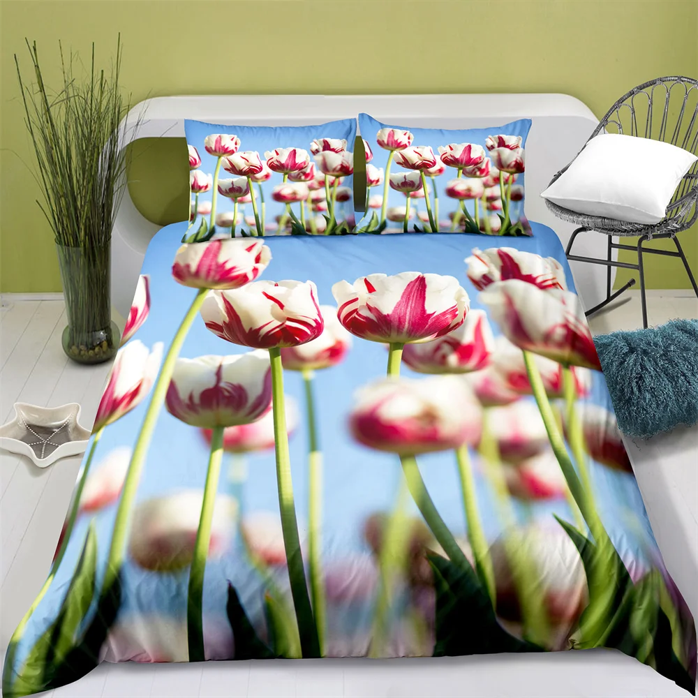 100% Polyester Flower Plant Digital Printing Cover Set with Pillowcase Boys and Girls Bedding Set Comforter Bedding Sets