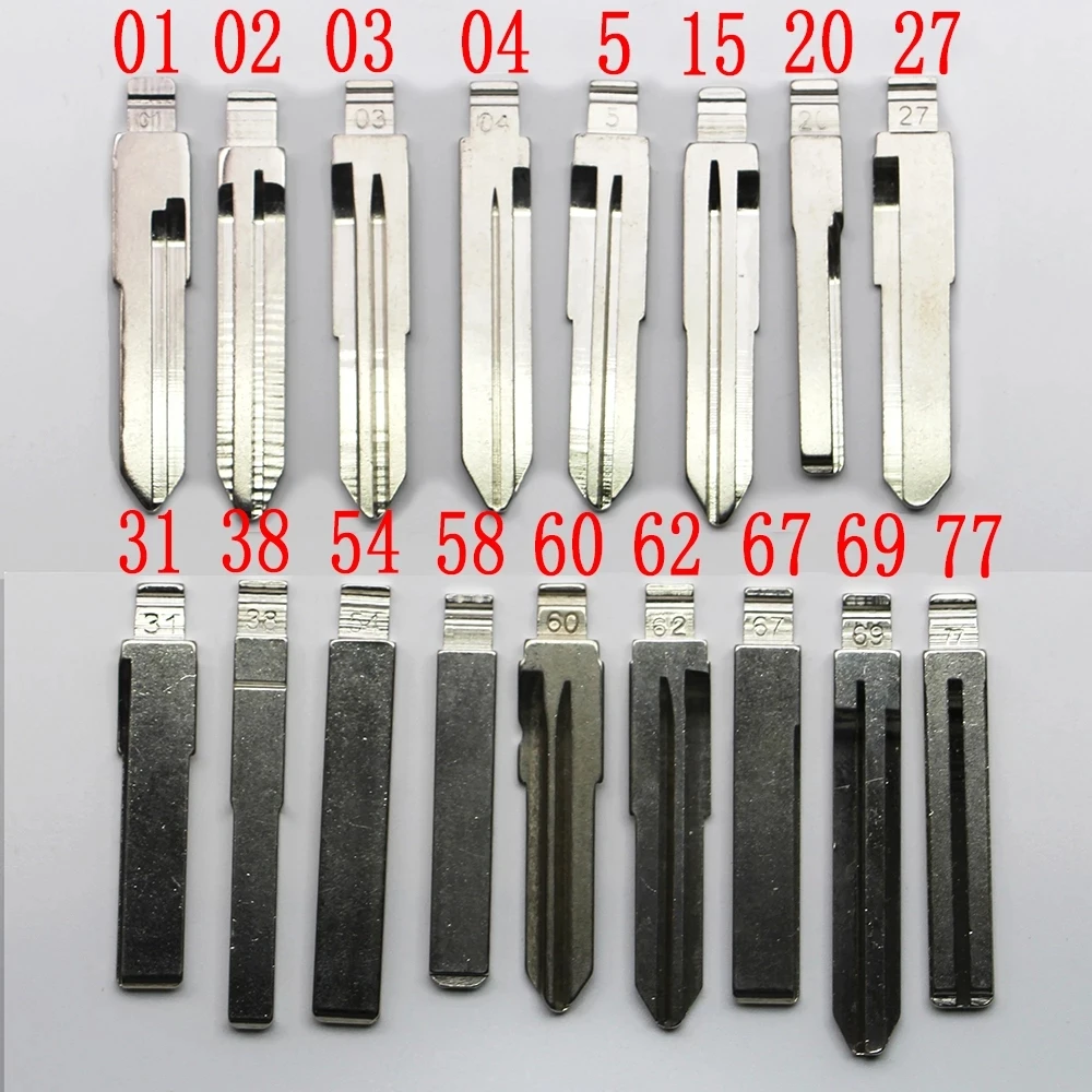 10 adet/grup KD anahtar Blade #02 #04 #15 #20 #27 #31 #38 #54 #58 #62 #67 #69 #77 boş bıçak Kia Toyota V-W FORD RENAULT FLIP araba anahtarı bıçak