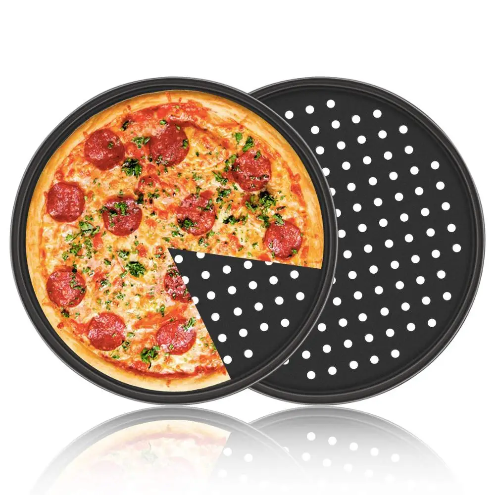 12inch Pizza Pan with Holes Carbon Steel Perforated Baking Pan Round Pizza Crispy Crust Tray Bakeware Set Cooking Accessories