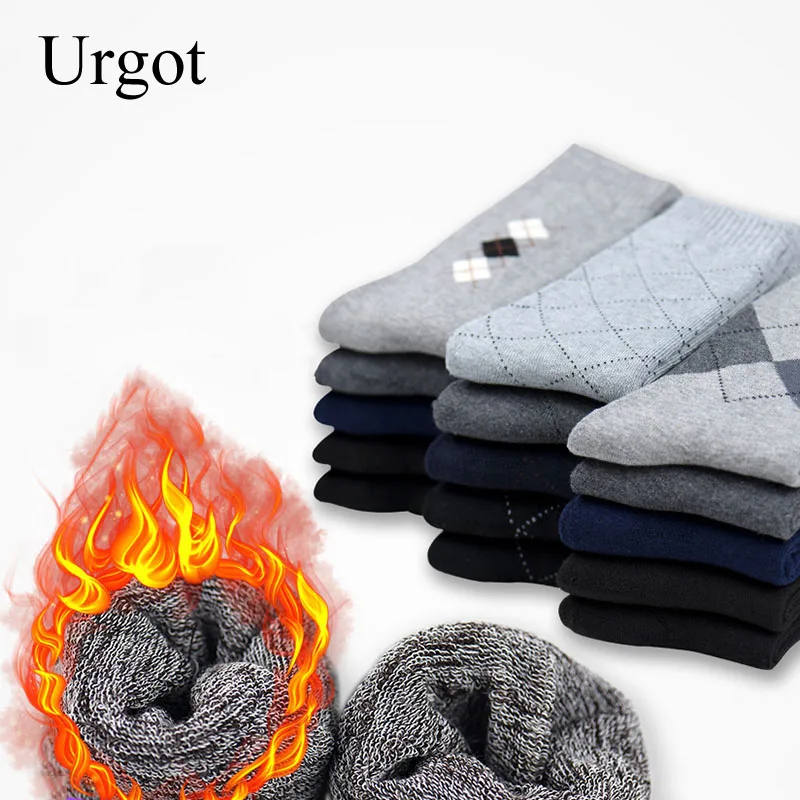 Urgot 5 Pairs Socks Men's Winter Cotton Towel Socks Diamond Plus Velvet Thickening Warmth Adult Terry Socks Calcetines Hombre