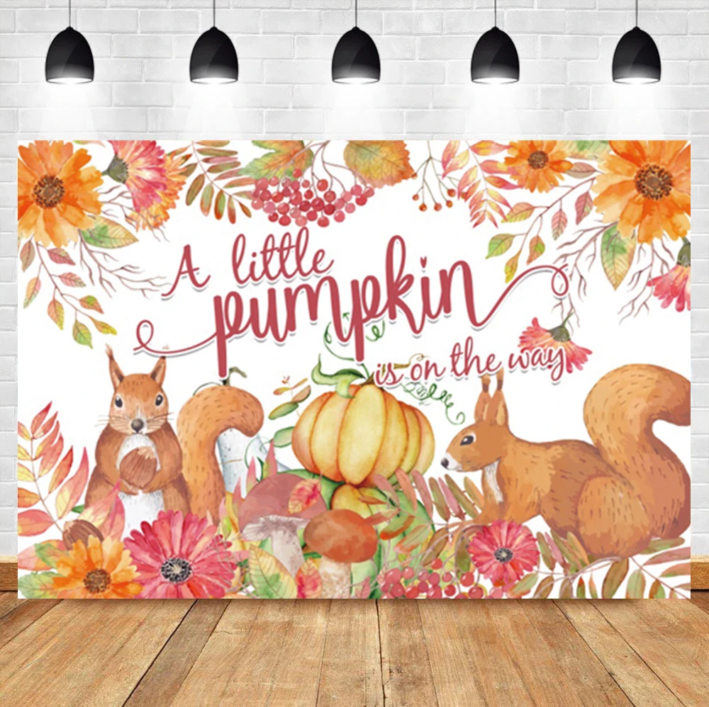 Laeacco Autumn Maple Leaf Pumpkin Squirrel Flowers Baby Birthday Portrait Backdrop Photographic Photo Background For Photo Studi