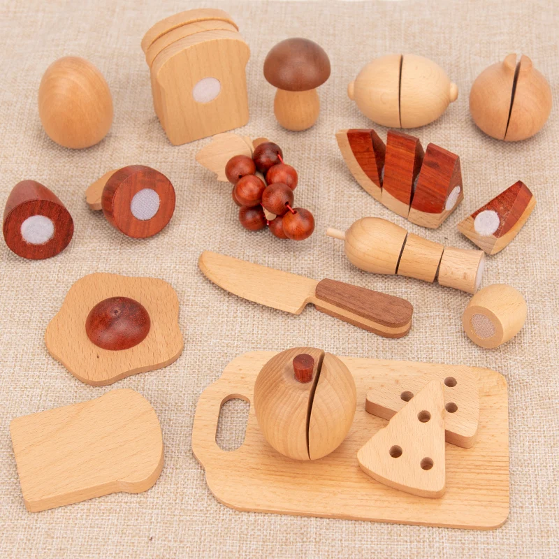 Juego de cocina de simulación clásico de madera Montessori, juguetes de frutas cortadas de troncos de alta calidad, regalos de Educación Temprana, casa de juegos, juguetes para niños gif