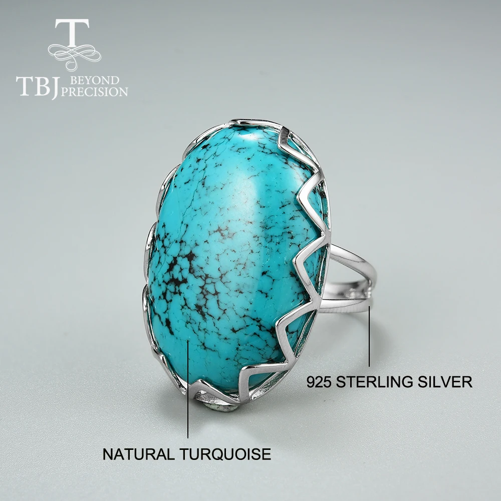 Luxury Large Gem Natural turquoise Oval 20* 30mm Ring 925 Sterling Silver Fine Jewelry Women's Anniversary Banquet Party