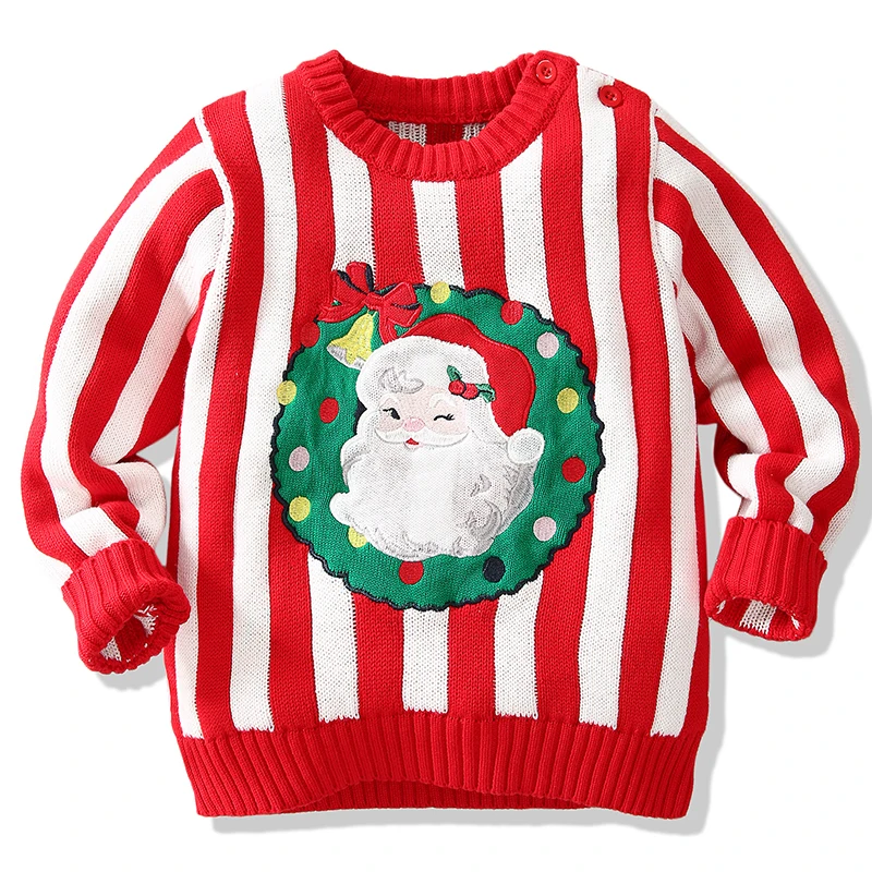 Christmas Santa Claus Boys Girls Sweater New Yea Children Clothing Baby Knitwear Pullover Kids Cartoon Print Warm Sweater Stripe