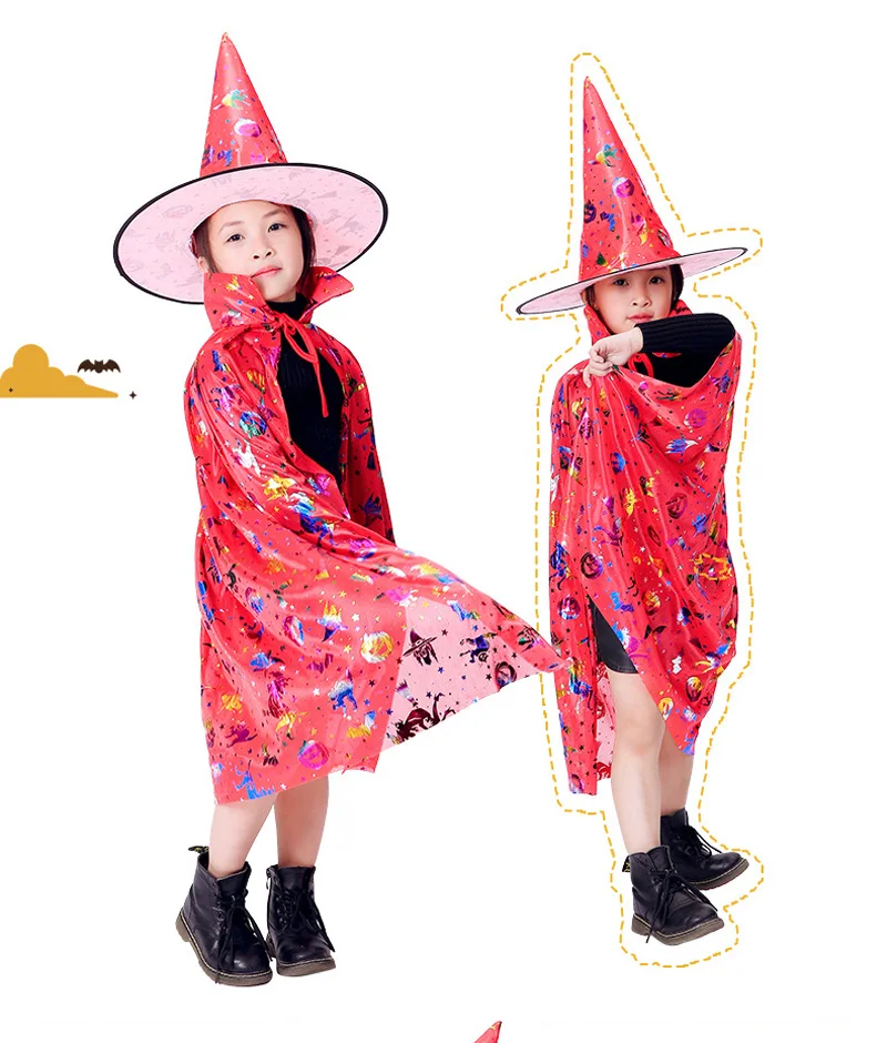 2020 Mới Halloween Trang Phục Hóa Trang Kid Đầy Màu Sắc Quỷ Viên Thuật Phù Thủy Áo Khoác Mũi Áo Và Nón Lưỡi Trai Cho Bé Trai Và Bé Gái