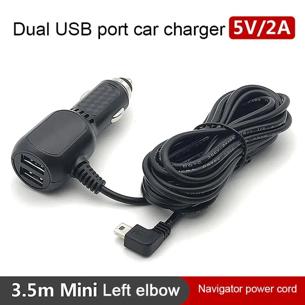 1PC 12V 2.4A Mini /Cable Interface Dual USB Port Car Charger For Dash Cam DVR RF Charging With 3.5m Cable