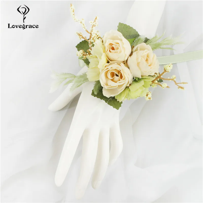 Wedding Boutonniere Silk Roses Corsage Wrist Bridesmaid Bracelet Flowers Groom Buttonhole Suit Accessories Broche Mariage