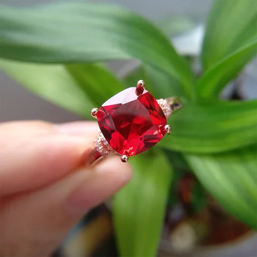 클래식 925 실버 주얼리 반지, 루비 지르콘 보석 로즈 골드 컬러, 여성용 손가락 반지, 웨딩 파티 선물 액세서리 